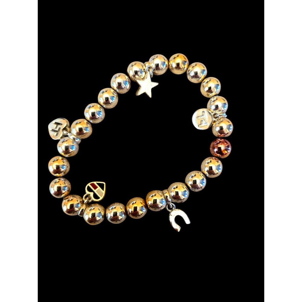 Tommy Hilfiger Silver-Tone Beaded Charm Bracelet With Star Heart & Horseshoe Cha